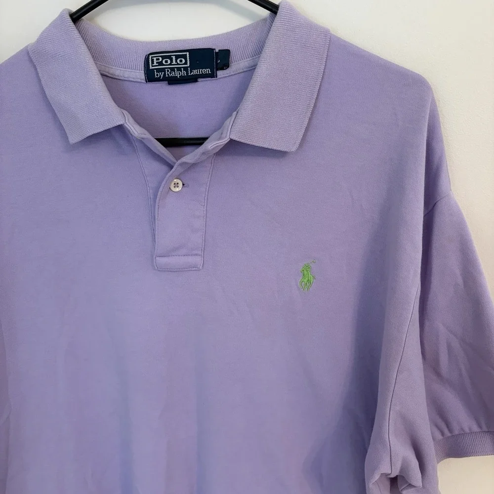 Ralph Lauren Shirt Mens Large Short Sleeve Polo Lightweight Purple Green Logo